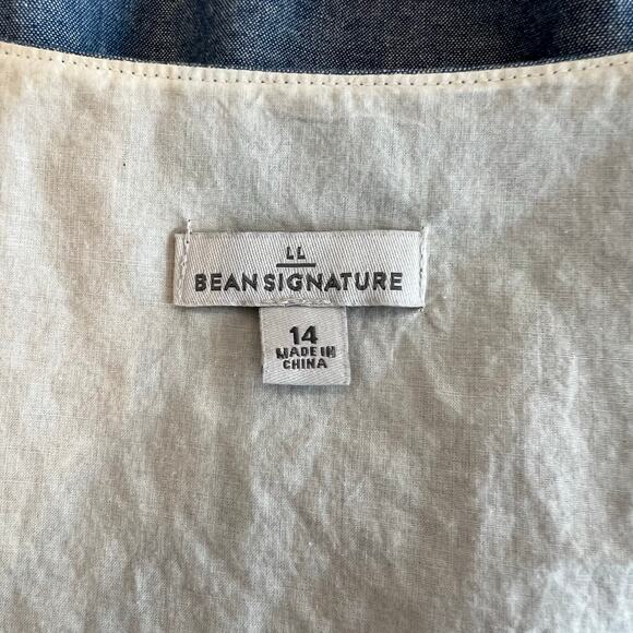 LL Bean Signature A-Line Fit and Flare Chambray Dress 14 Blue All Cotton - Picture 3 of 6